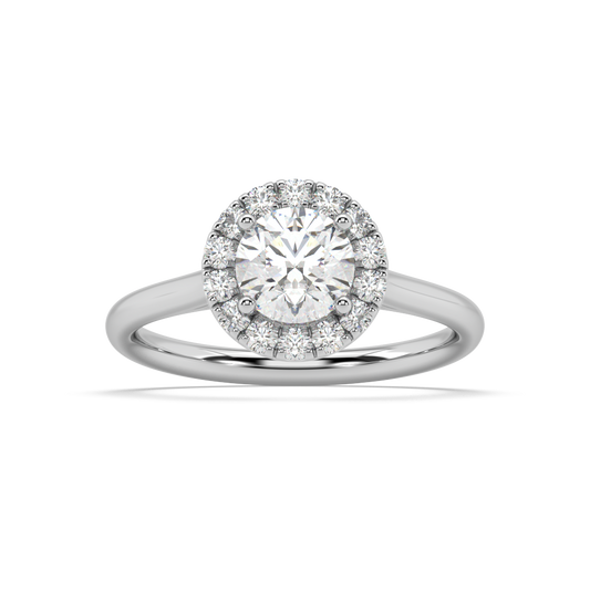 Carmen Halo Round Lab Grown Plain 18K Engagement Ring