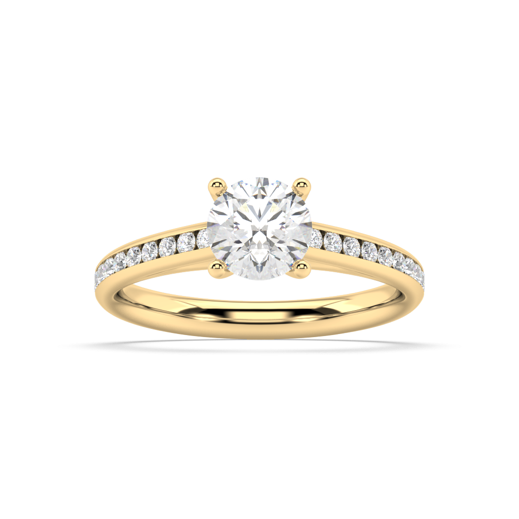 Carmen Classic Prong Round Lab Grown Channel 18K Engagement Ring