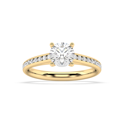 Carmen Classic Prong Round Lab Grown Channel 18K Engagement Ring