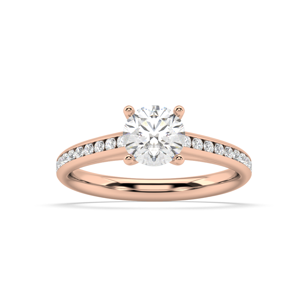 Carmen Classic Prong Round Lab Grown Channel 18K Engagement Ring