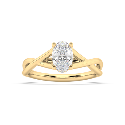 Hidden Halo Oval Cut Lab Grown Plain 18K Engagement Ring