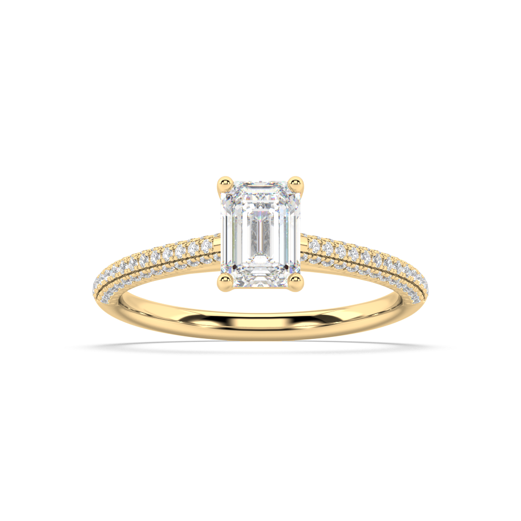 Carmen Classic Prong Emerald Cut Lab Grown Pave 18K Engagement Ring