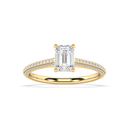 Carmen Classic Prong Emerald Cut Lab Grown Pave 18K Engagement Ring