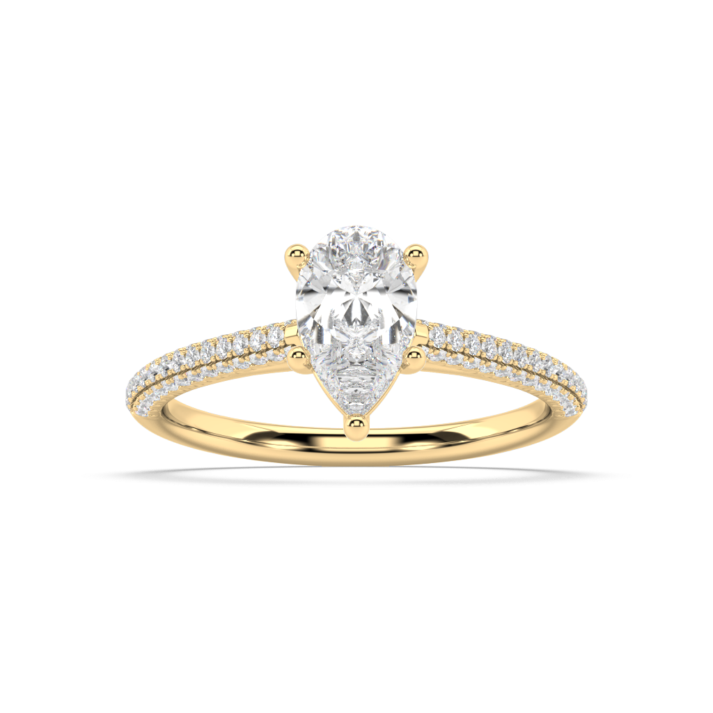 Carmen Classic Prong Pear Cut Lab Grown Pave 18K Engagement Ring