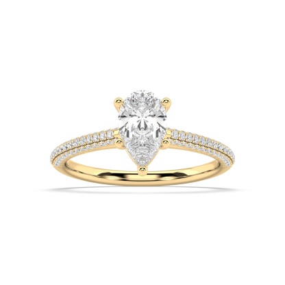 Carmen Classic Prong Pear Cut Lab Grown Pave 18K Engagement Ring