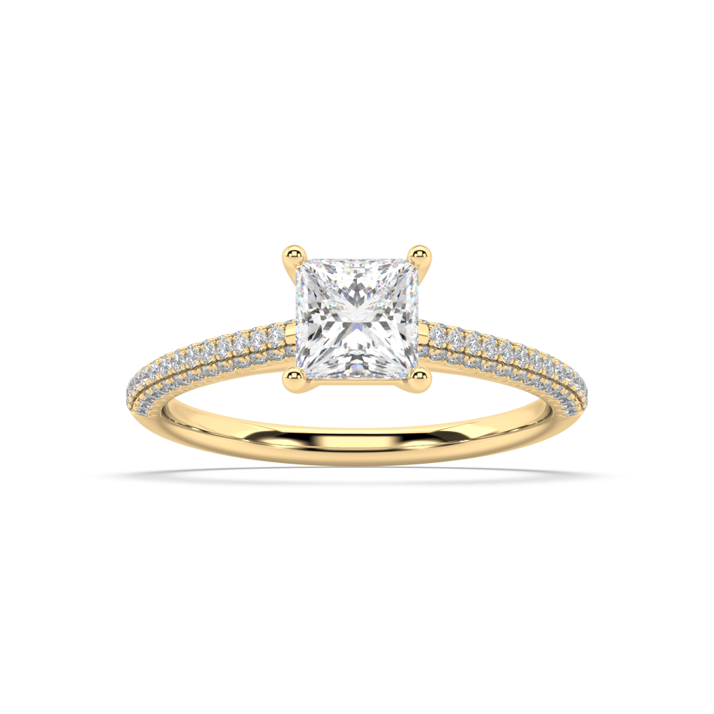 Carmen Classic Prong Princess Cut Lab Grown Pave 18K Engagement Ring