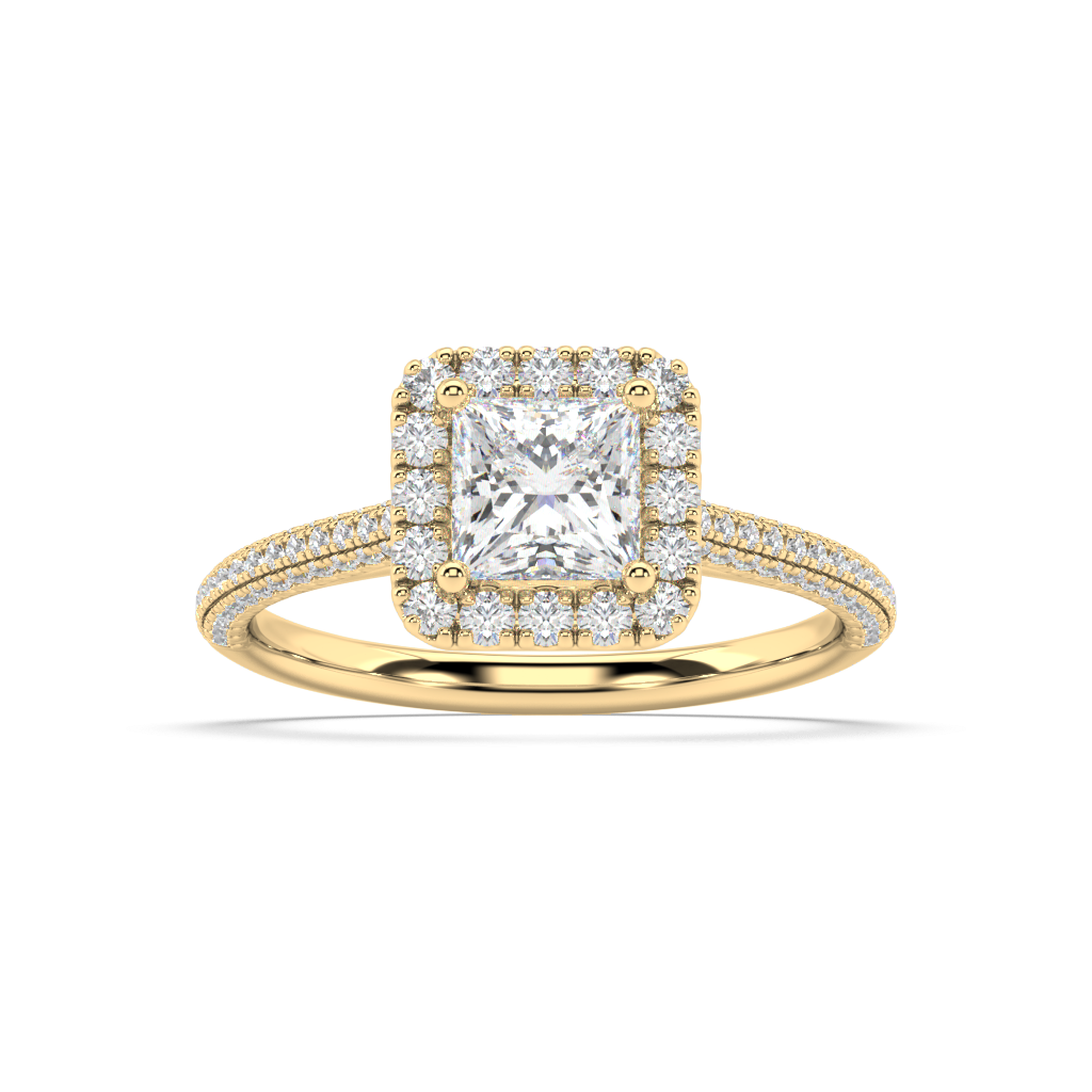 Carmen Halo Princess Cut Lab Grown Pave 18K Engagement Ring