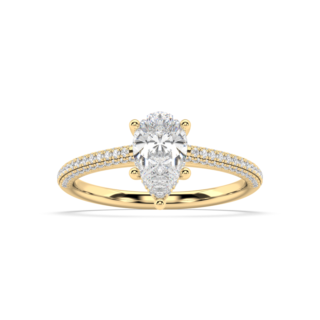 Carmen Hidden Halo Pear Cut Lab Grown pave 18K Engagement Ring