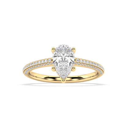 Carmen Hidden Halo Pear Cut Lab Grown pave 18K Engagement Ring