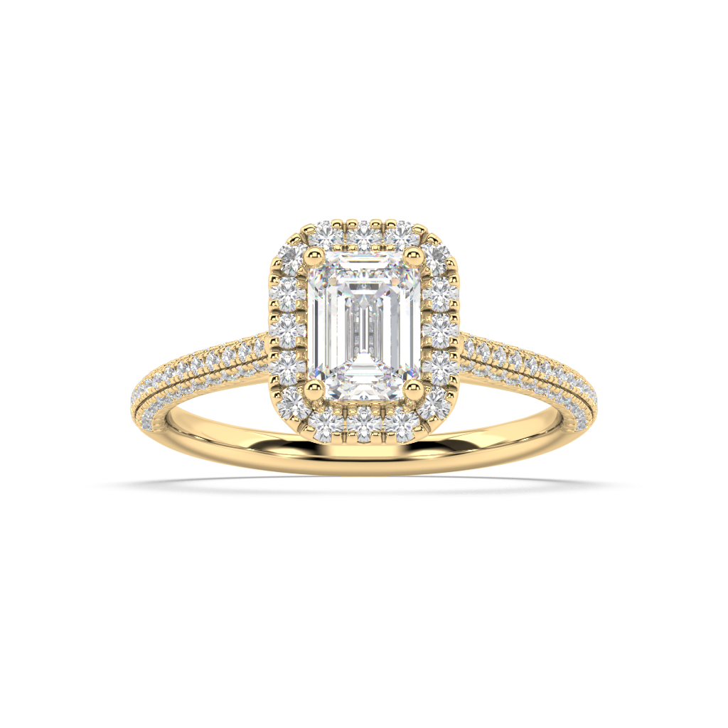 Carmen Halo Emerald Cut Lab Grown Pave 18K Engagement Ring