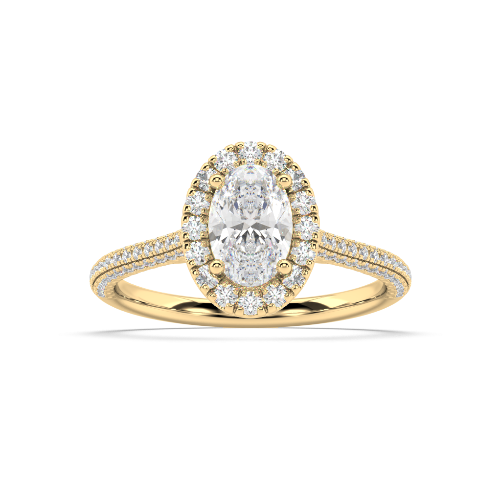 Carmen Halo Oval Cut Lab Grown Pave 18K Engagement Ring