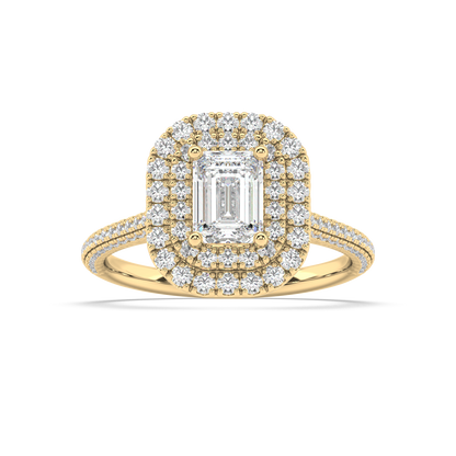 Carmen Double Halo Emerald Cut Lab Grown Pave 18K Engagement Ring