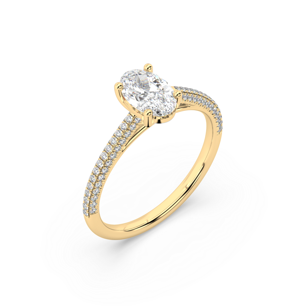 Carmen Classic Prong Oval Cut Lab Grown Pave 18K Engagement Ring