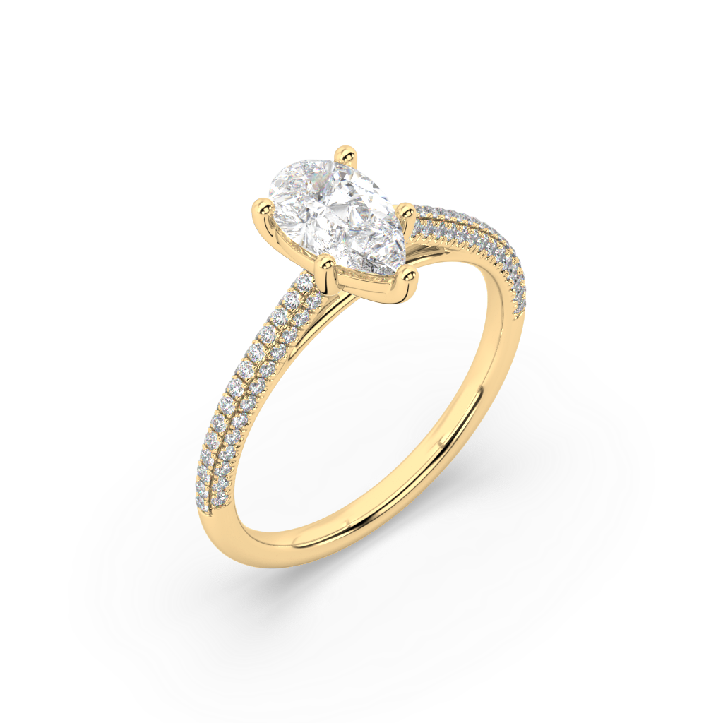 Carmen Classic Prong Pear Cut Lab Grown Pave 18K Engagement Ring