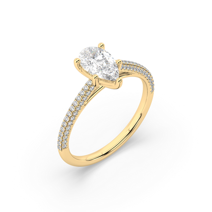 Carmen Classic Prong Pear Cut Lab Grown Pave 18K Engagement Ring