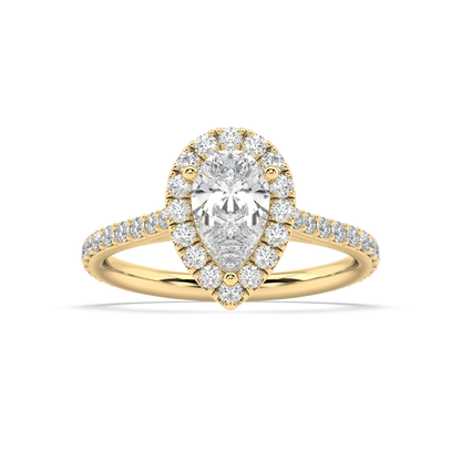 Carmen Halo Pear Cut Lab Grown Prong 18K Engagement Ring