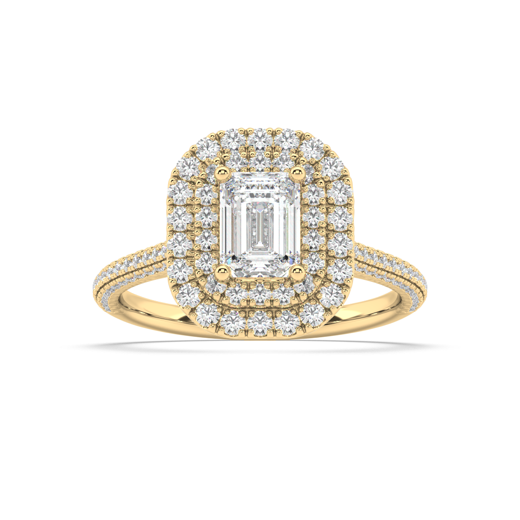 Carmen Double Halo Emerald Cut Lab Grown Prong 18K Engagement Ring