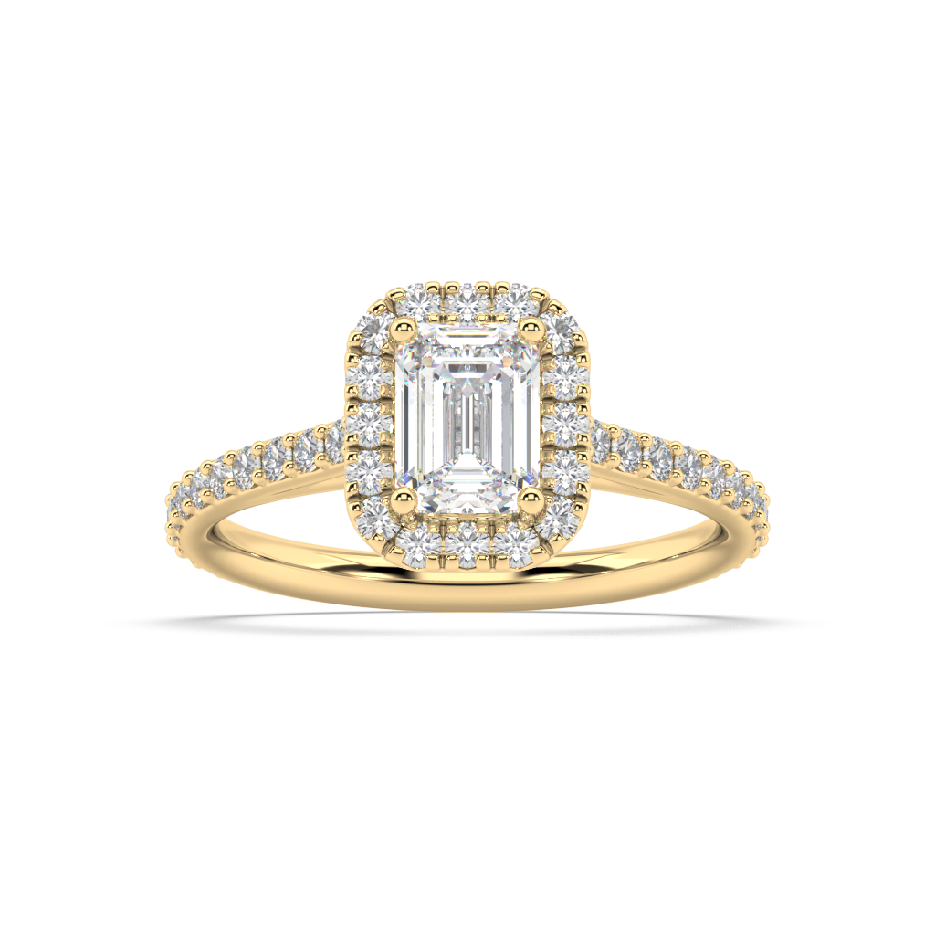 Carmen Halo Emerald Cut Lab Grown Prong 18K Engagement Ring