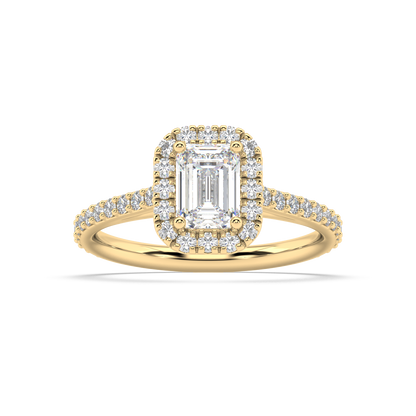 Carmen Halo Emerald Cut Lab Grown Prong 18K Engagement Ring