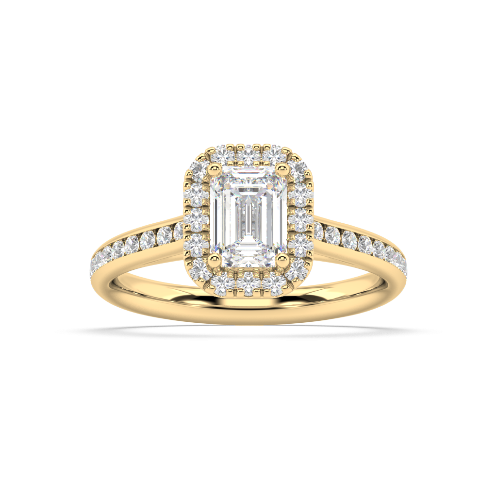 Carmen Halo Emerald Cut Lab Grown Channel 18K Engagement Ring