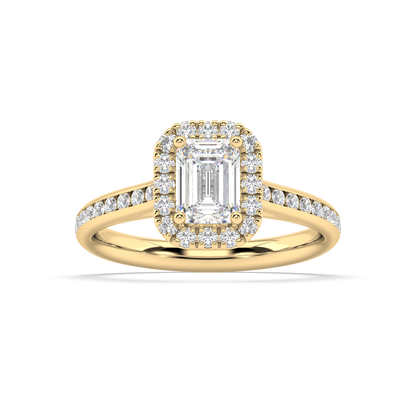 Carmen Halo Emerald Cut Lab Grown Channel 18K Engagement Ring