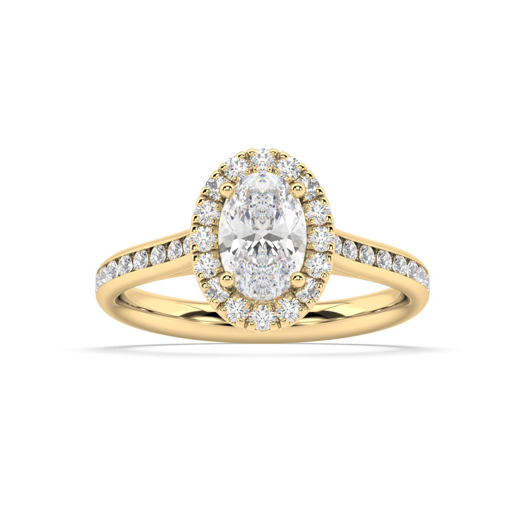 Carmen Halo Oval Cut Lab Grown Channel 18K Engagement Ring