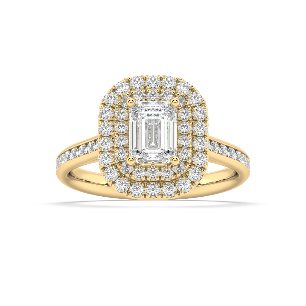 Carmen Double Halo Emerald Cut Lab Grown Channel 18K Engagement Ring