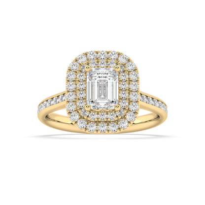 Carmen Double Halo Emerald Cut Lab Grown Channel 18K Engagement Ring