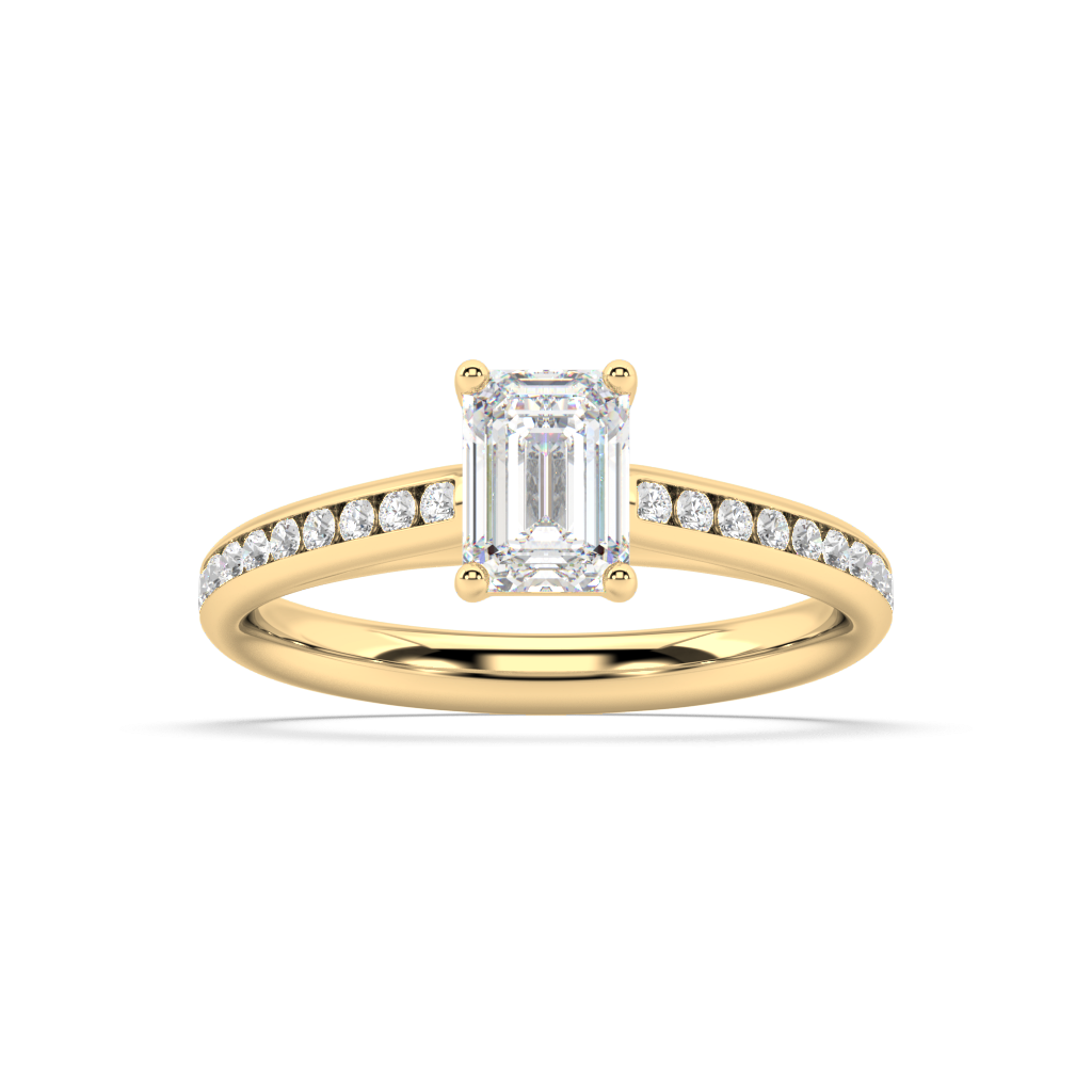 Carmen Classic Prong Emerald Cut Lab Grown Channel 18K Engagement Ring