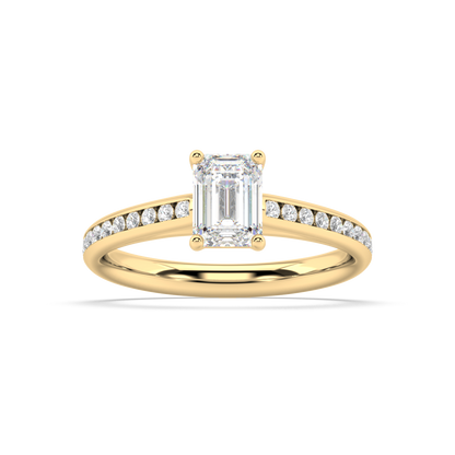 Carmen Classic Prong Emerald Cut Lab Grown Channel 18K Engagement Ring