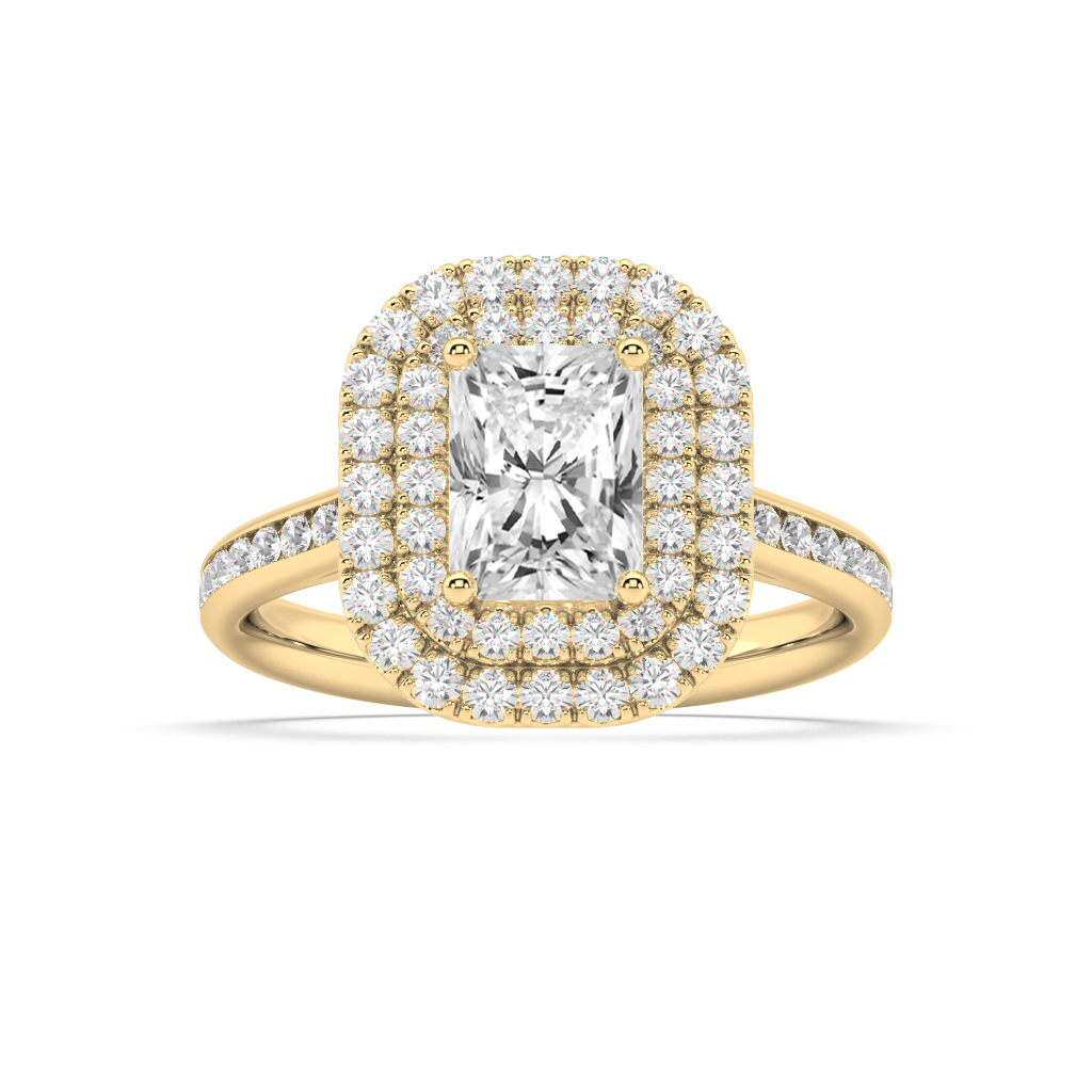 Carmen Double Halo Radiant Cut Lab Grown Channel 18K Engagement Ring