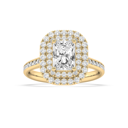 Carmen Double Halo Radiant Cut Lab Grown Channel 18K Engagement Ring