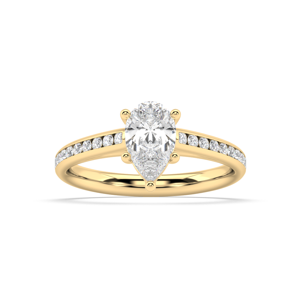 Carmen Classic Prong Pear Cut Lab Grown Channel 18K Engagement Ring