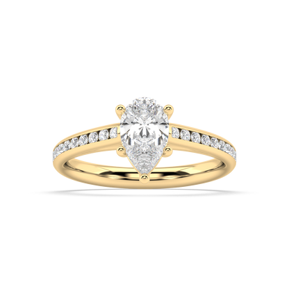 Carmen Classic Prong Pear Cut Lab Grown Channel 18K Engagement Ring