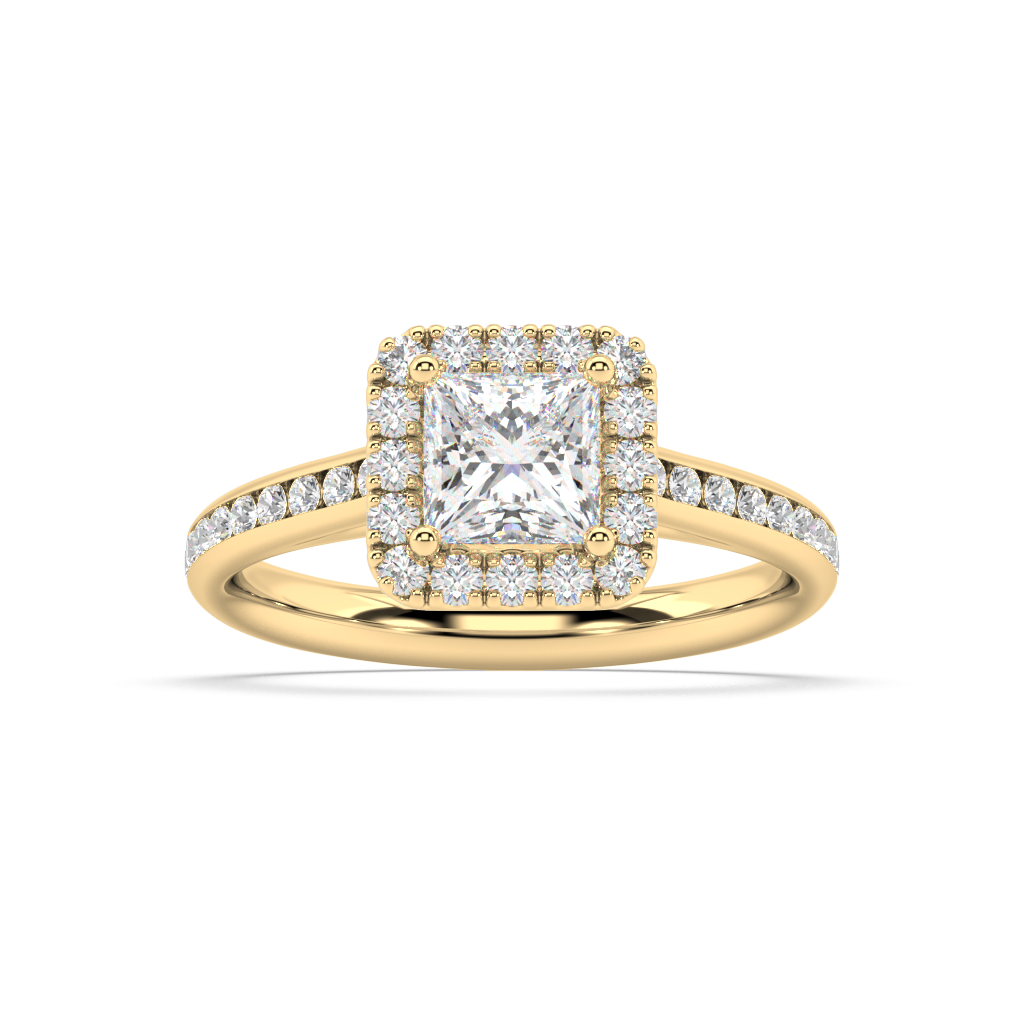 Carmen Halo Princess Cut Lab Grown Channel 18K Engagement Ring