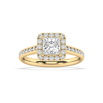 Carmen Halo Princess Cut Lab Grown Channel 18K Engagement Ring