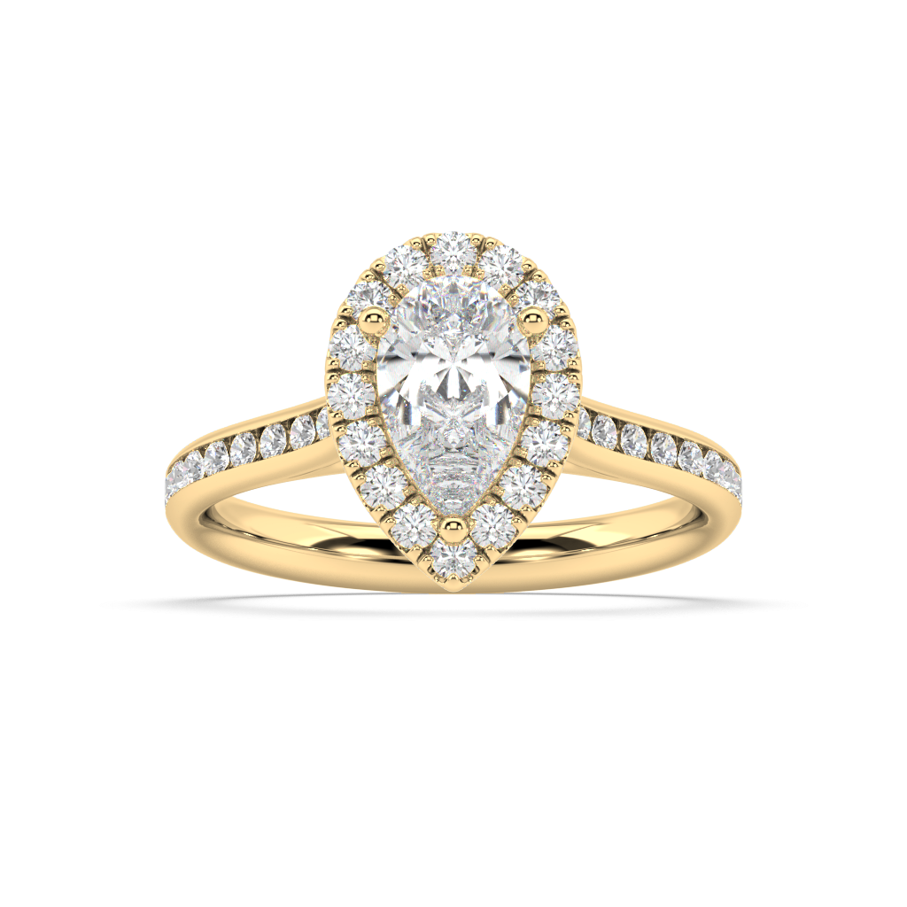 Carmen Halo Pear Cut Lab Grown Channel 18K Engagement Ring