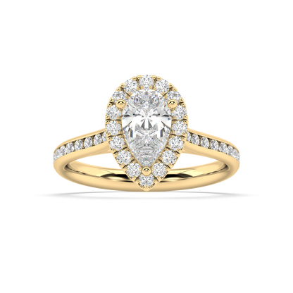 Carmen Halo Pear Cut Lab Grown Channel 18K Engagement Ring