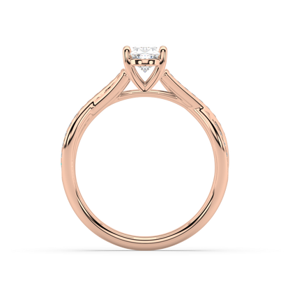 Classic Prong Oval Cut Lab Grown Channel 18K Engagement Ring