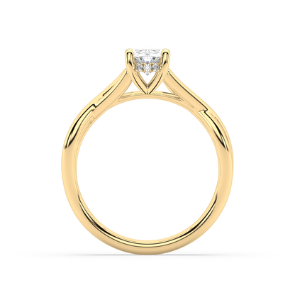 Hidden Halo Oval Cut Lab Grown Plain 18K Engagement Ring