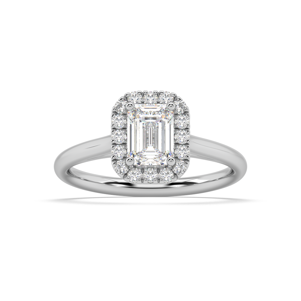 Carmen Halo Emerald Cut Lab Grown Plain 18K Engagement Ring