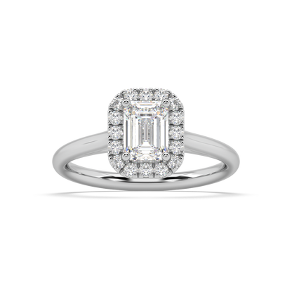 Carmen Halo Emerald Cut Lab Grown Plain 18K Engagement Ring