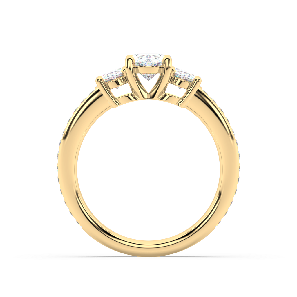 Three Stone Oval Lab Grown Channel 18K Engagement Ring