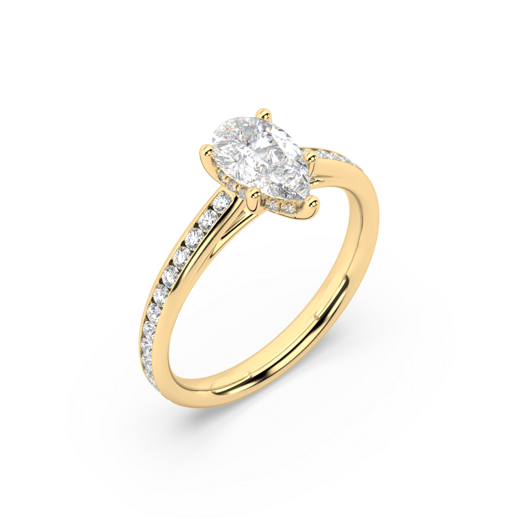 Carmen Hidden Halo Pear Cut Lab Grown Channel 18K Engagement Ring