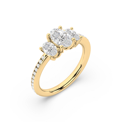 Three Stone Oval Lab Grown Channel 18K Engagement Ring