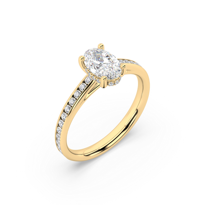 Carmen Hidden Halo Oval Cut Lab Grown Channel 18K Engagement Ring