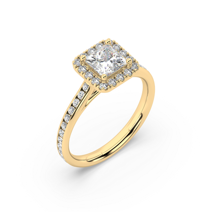 Carmen Halo Princess Cut Lab Grown Channel 18K Engagement Ring