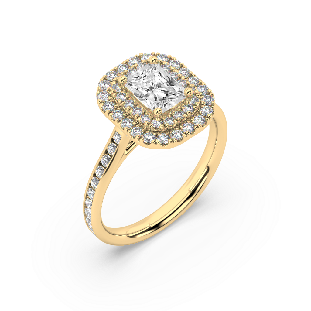 Carmen Double Halo Radiant Cut Lab Grown Channel 18K Engagement Ring