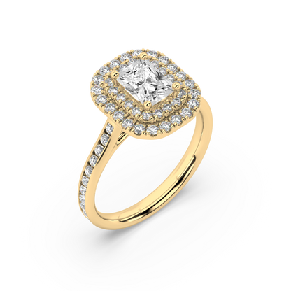 Carmen Double Halo Radiant Cut Lab Grown Channel 18K Engagement Ring