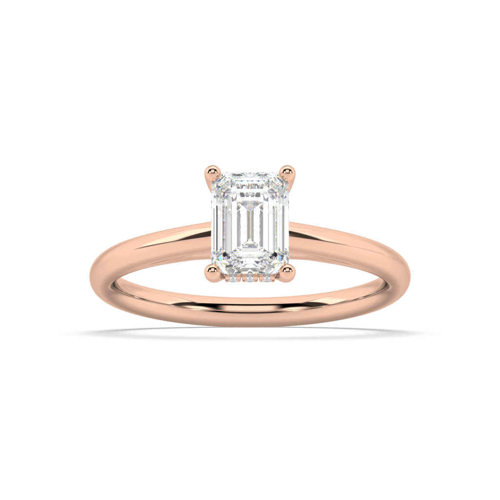 Carmen Hidden Halo Emerald Cut Lab Grown Plain 18K Engagement Ring